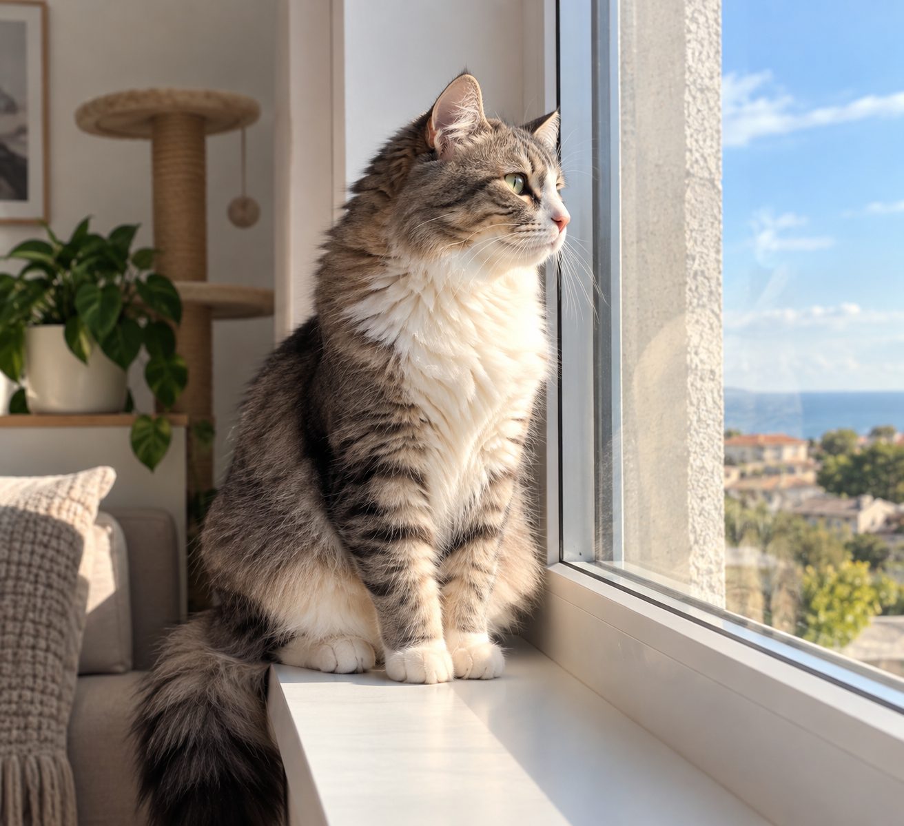 Gato mirando por la ventana